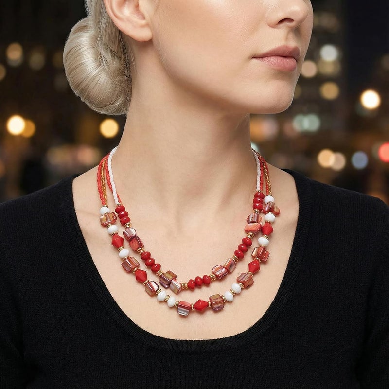 Coiris Layered Shell Beaded Necklaces for Women Handmade Boho Colored Bead Choker Necklace Holiday Style Costume Jewelry for Women - Image 3